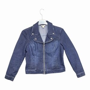 Style & Co Zip Up Denim Jacket Women's Size Small Blue Jean Jacket with Pockets